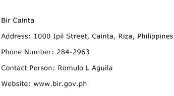 bir cainta contact number
